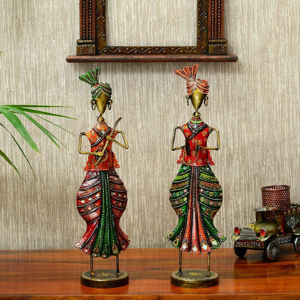 Riddhi Siddhi Handicraft ; Iron Decorative Musician Ladies Showpiece Figurine for Home Décor (Multicolours) Set of 2