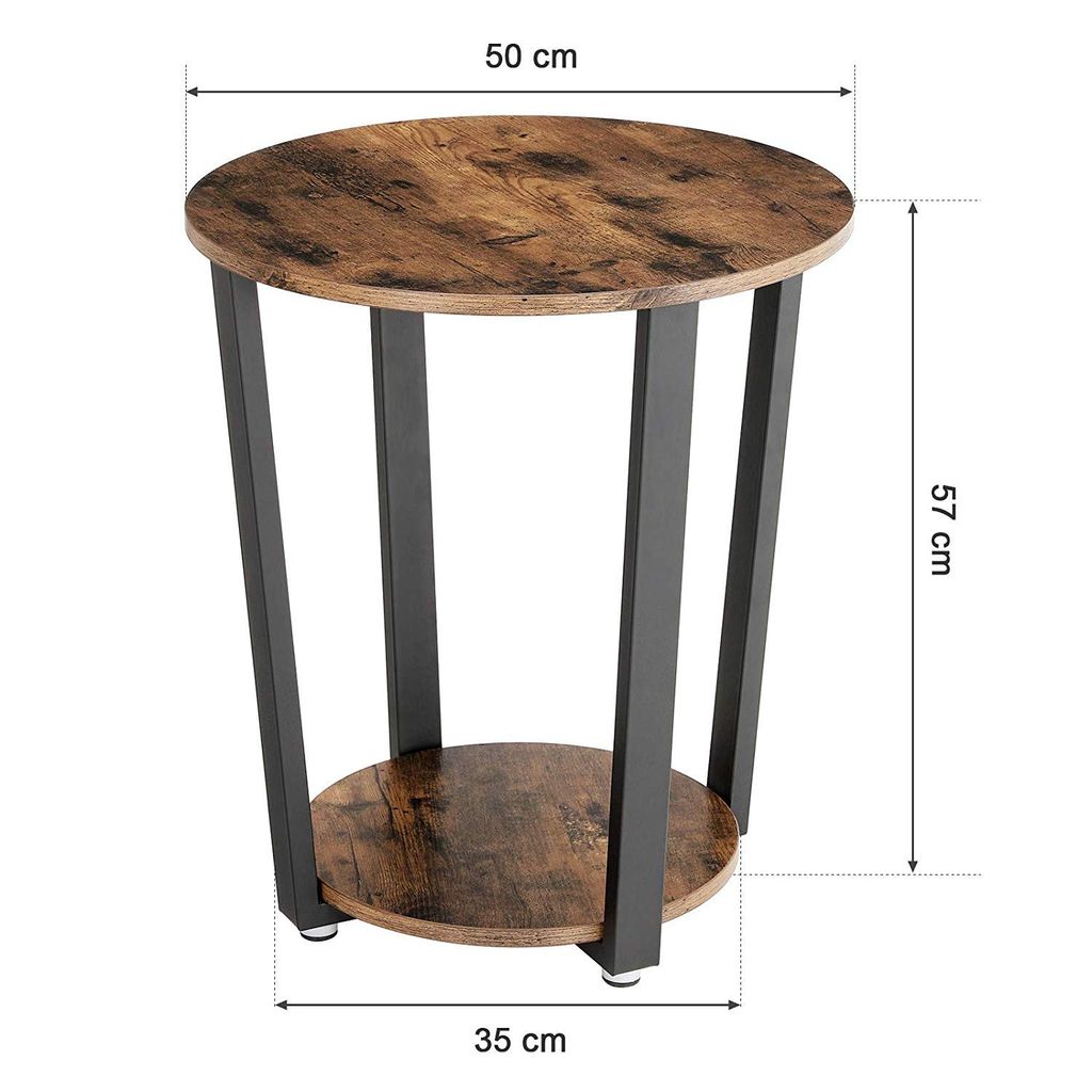 hukamart ; Side Table, Industrial Table, Round Sofa Table with Iron Frame, for Living Room, Bedroom, Stable and Simple Construction, Rustic Black