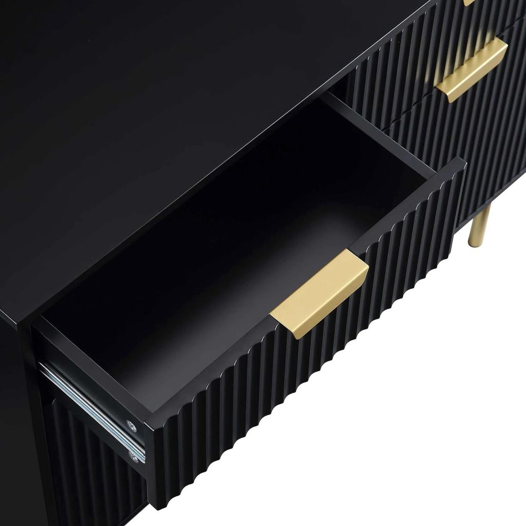 hukamart  ; Wooden Sideboard Cabinet for Living Room | Kitchen Crockery Cabinets with 2 Drawers & 2 Door | Storage Unit for Bedroom | Solid Wood Sheesham & Iron(Black & Golden)