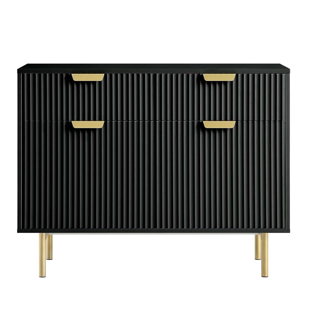 hukamart  ; Wooden Sideboard Cabinet for Living Room | Kitchen Crockery Cabinets with 2 Drawers & 2 Door | Storage Unit for Bedroom | Solid Wood Sheesham & Iron(Black & Golden)
