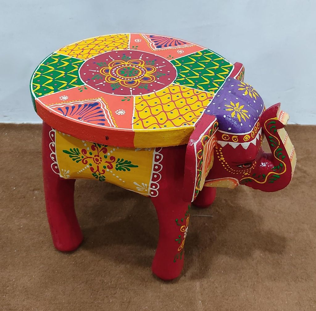 hukamart  ; Wooden Elephant Stool, 10 inch Length, Table/Showpiece for Gift & Decor (8 inch Height), Handcrafted