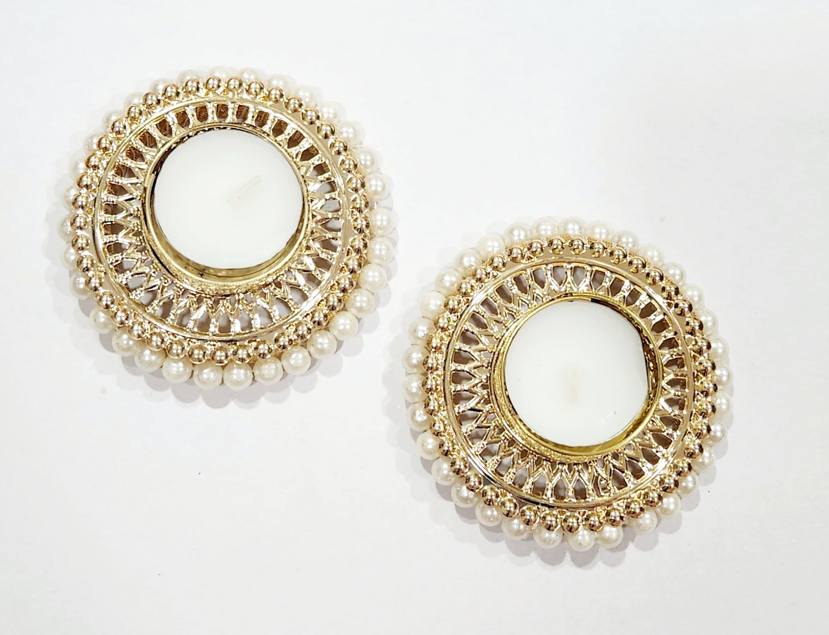 Gold Metal Pearl Tealight Candle Holder