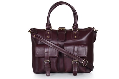 Joyait Leather Handicraft  -Top Grain Cowhide Leather, 16 Leather Ladies' Laptop Briefcase, Red
