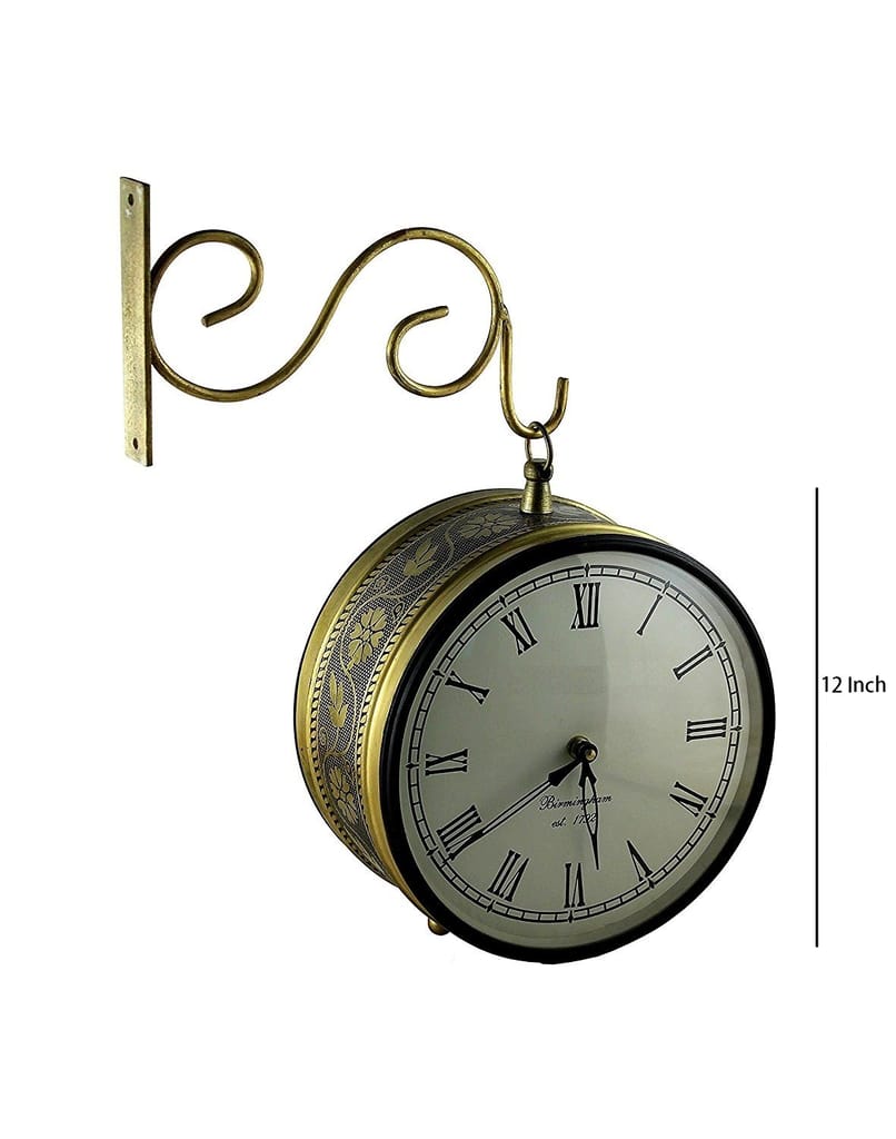 Kiran Handicrafts - Clock/Platform Analog Wall Clock/Double Sided Brass Clock/Victorian Royal Antique Plaform Double Sided Wall Clock for Gallery/Gift for Festival