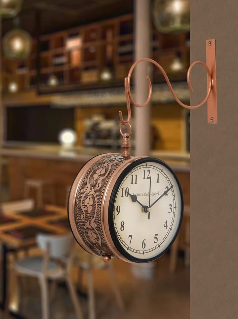 Kiran Handicrafts - Handicrafts Iron Station Clock (8 inch, Copper) for living room, balcony , hall , and office