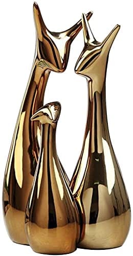 Shri Baba Art - Home Decor Lucky Deer Statue Family Piano Finish Ceramic Figures - (Set of 3, Golden Set)