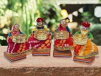 RUPESH KUMAR JANGID  Rajasthani Raja Rani Puppet/Dolls Decorative Tealight Candle Holder (Standing Tealight, 2pis), Recycled Material
