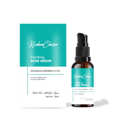 MadamCharm Clarifying Acne Serum with 2% Salicylic Acid, Niacinamide and Green Tea Extract | Maintains Natural pH balance & Oil Level | Reduces & Controls Acne | 30 ml