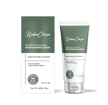 MadamCharm Youthful & Nourishing Moisturizing Cream | Neutral PH 5.5 | Vitamin E | Makes Skin Soft & Smooth | Boosts Hydartion | Delays Signs of Ageing | Light Weight | 50g