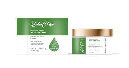 MadamCharm Multipurpose Soothing Aloe Vera Gel | Enriched With Vitamin C & Vitamin E | Helps Soothe Sunburn | Eradicate Skin Blemishes | Diminish Age Lines | 50g