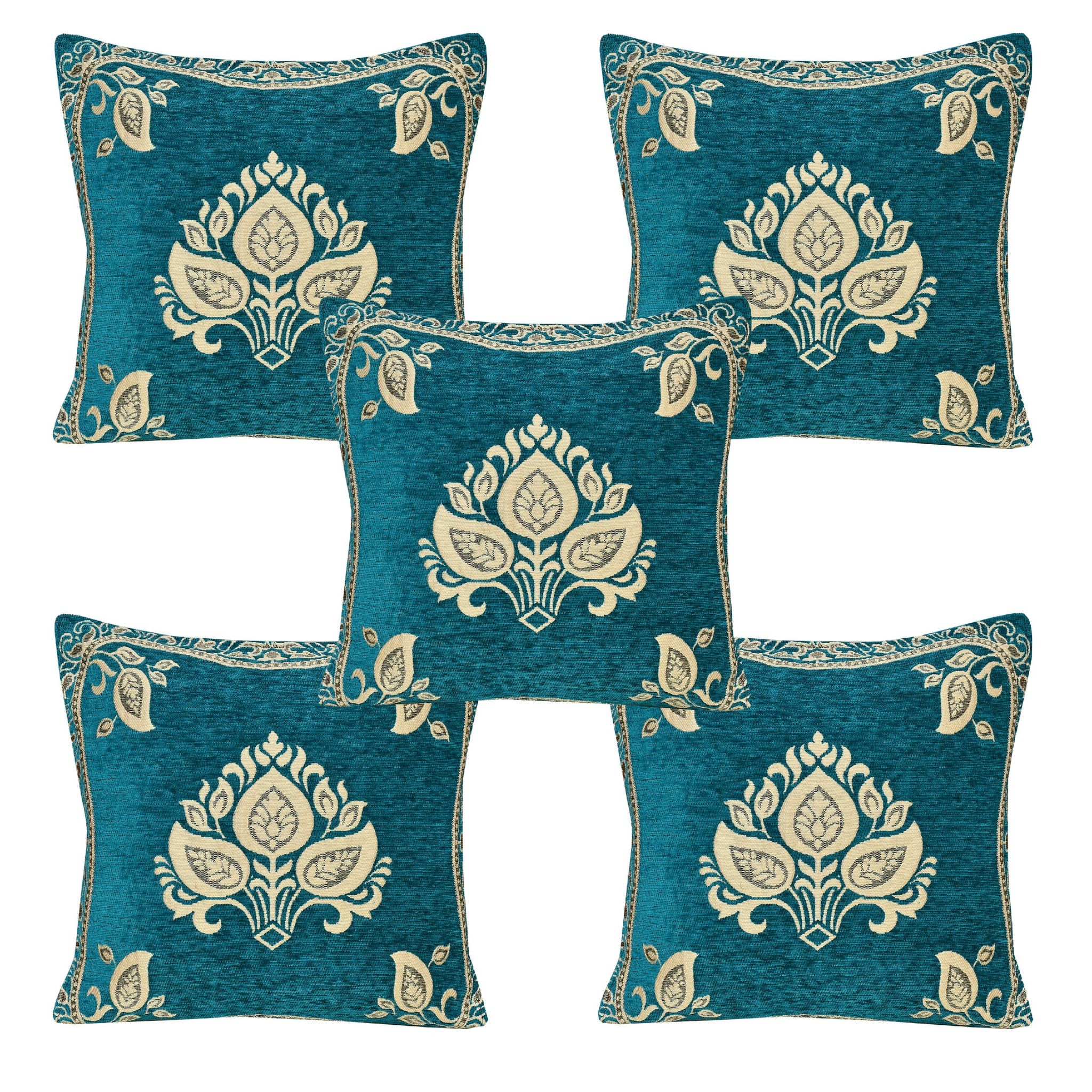 Chenille Velvet 5 Piece Cushion Cover Set for Sofa Living Room Plus Pillow case for Home & Office, Size 40 x 40 cm, Sky Blue