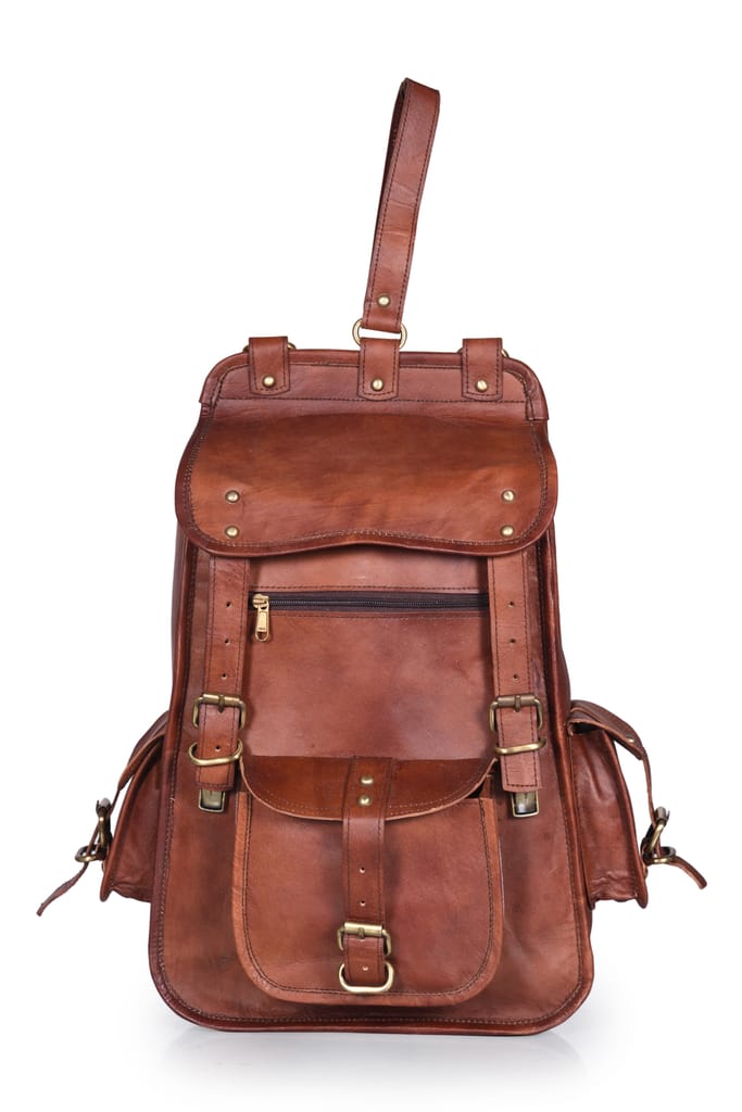 Joyait Leather Handicraft -Handmade Leather Backpack Shoulder Rucksack Trendy Stylish Travel Bag for Boys and Girls Perfect for Vintage Vibes in College School and Unisex Office for Men & Women