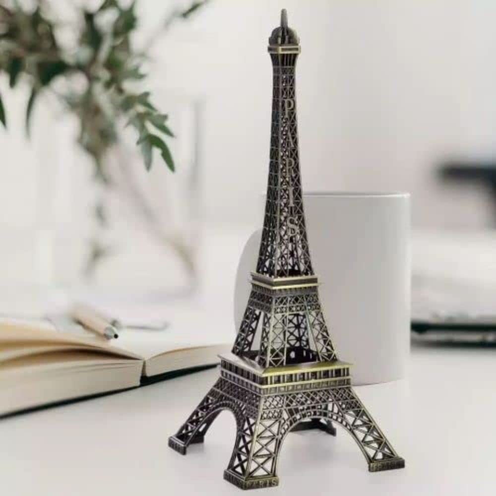Lucky Handicraft - 1 Piece Metal Eiffel Tower Antique Vintage Statue for Room, Office, Decorative Showpeice for Home, Desk Decor, Table Stand (15 cm)