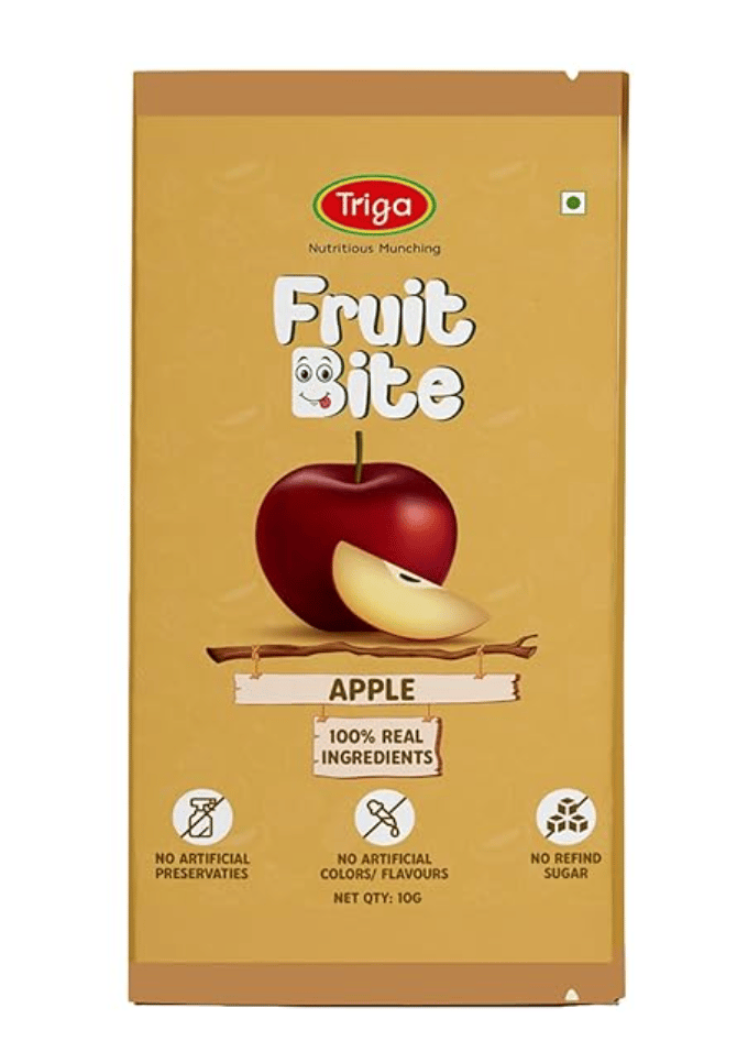 Triga Fruit Bite Apple Chocolate Roll | Nutritious Munching Rectangular Shape Chocolate | No Presrvaties | No Artificial Colour (250g)