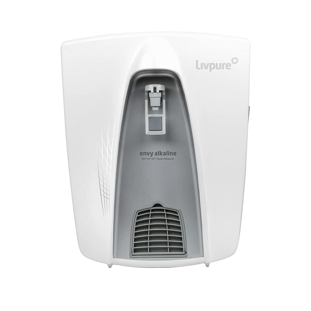 Livpure Envy Alkaline RO+UV+UF+Alkaliser Water Purifier for Home, Alkaline pH 8+, 8 L Storage Tank, suitable for borewell, tanker and municipal water, (White)