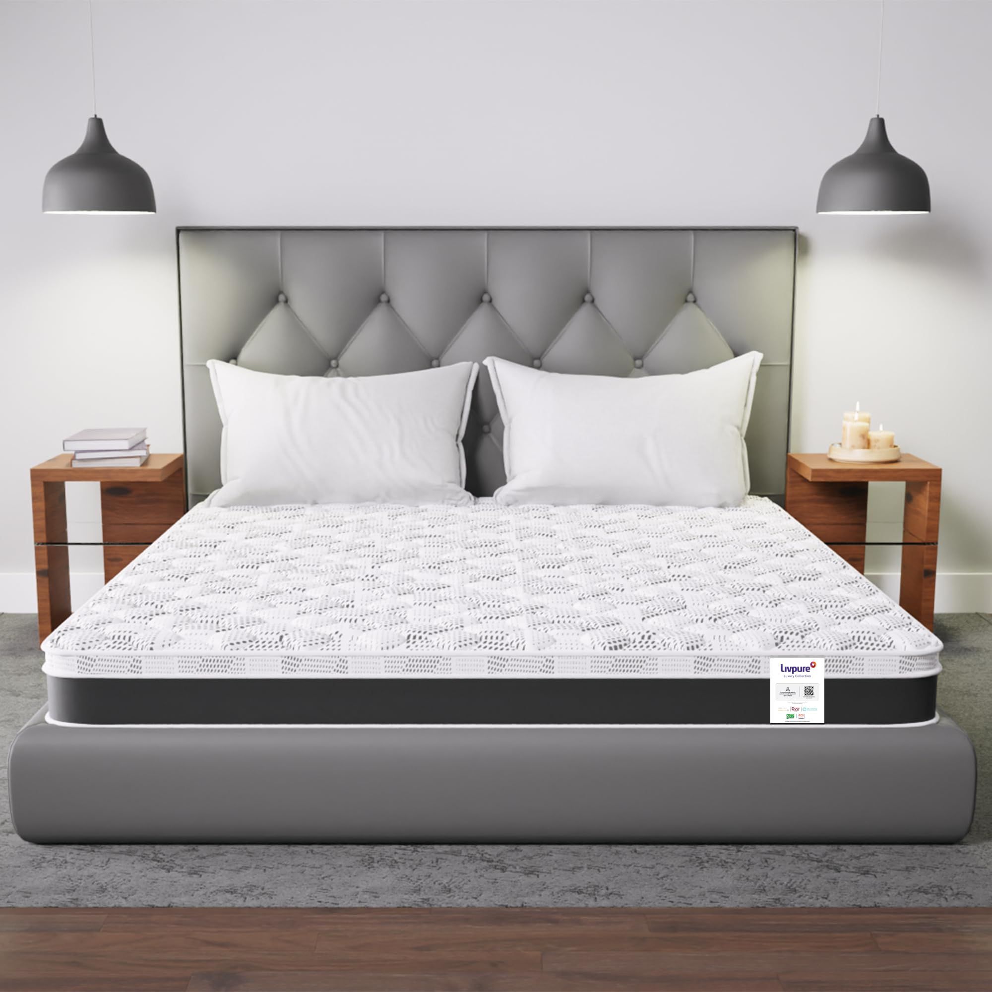 Livpure Smart Siesta Hybrid Orthopedic Spring Mattress | Orthopaedic Nano-Spring System | Euro-Top Design with Plush Quilting for Best-in Class Comfort | Premium Knitted Fabric | Single 75x70x8 Inches