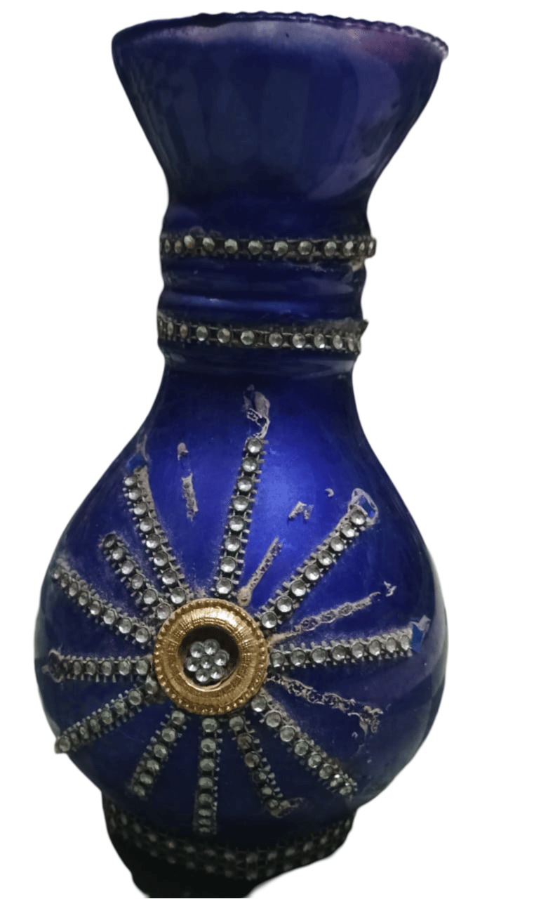  Blue Jeweled Glass Flower Vase