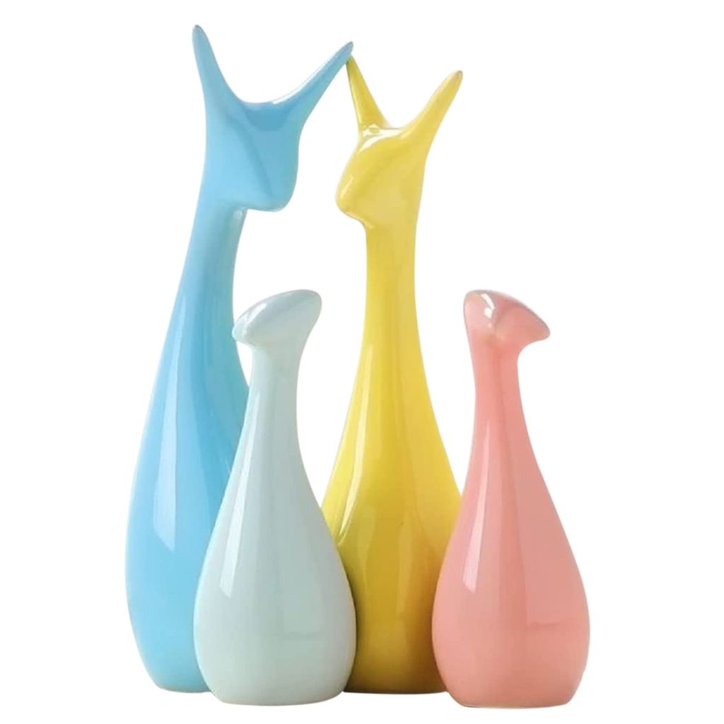 Srijan Enterprises - Home Decor Lucky Deer Family Statue Piano Finish Ceramic Figures - (Set of 4, Multicolor)