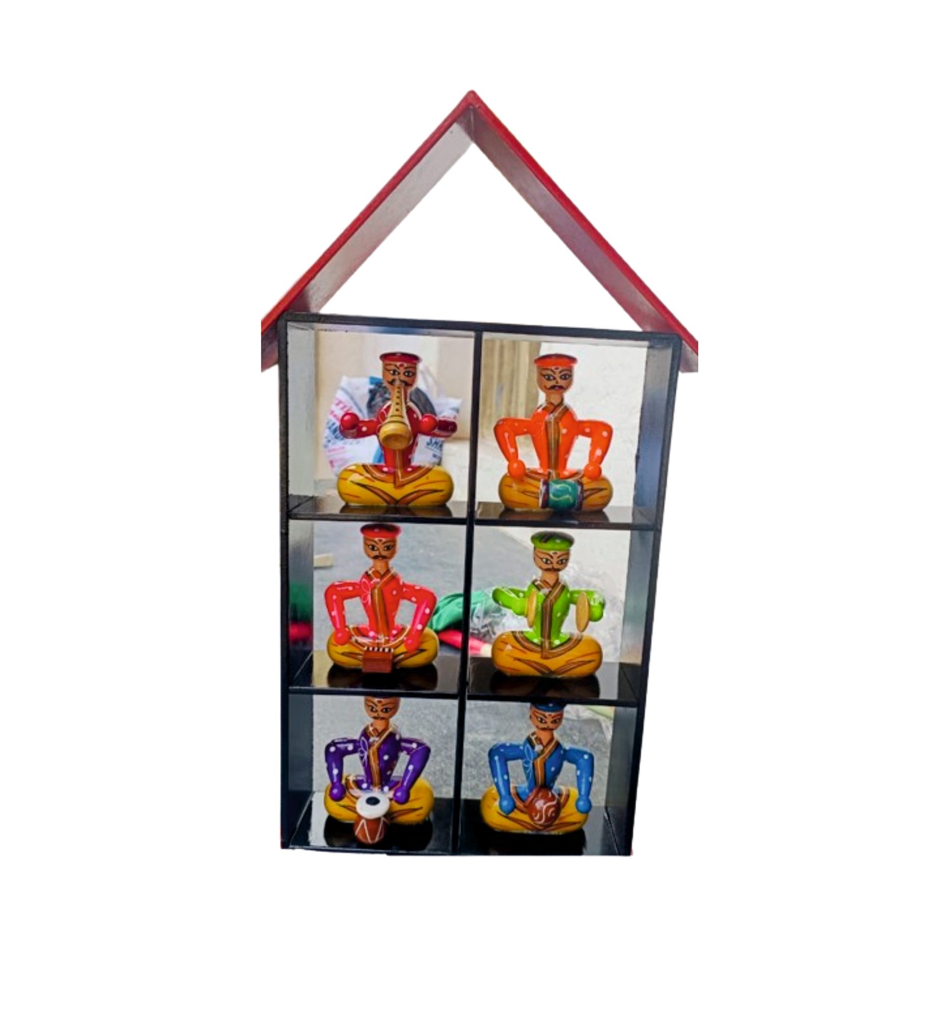  Set of 6 Rajasthani Musicians Playing Instruments in Wooden Frame