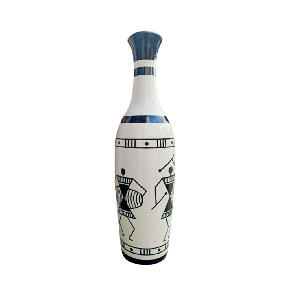  Black and White Hand Painted Wooden Flower Vase
