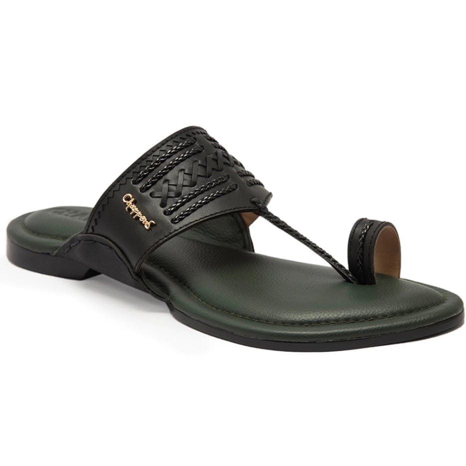 Zora - Bottle green/Black Handmade Leather Sandals
