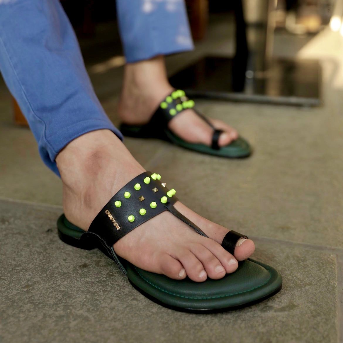 Bali - Green/Black Leather Sandals