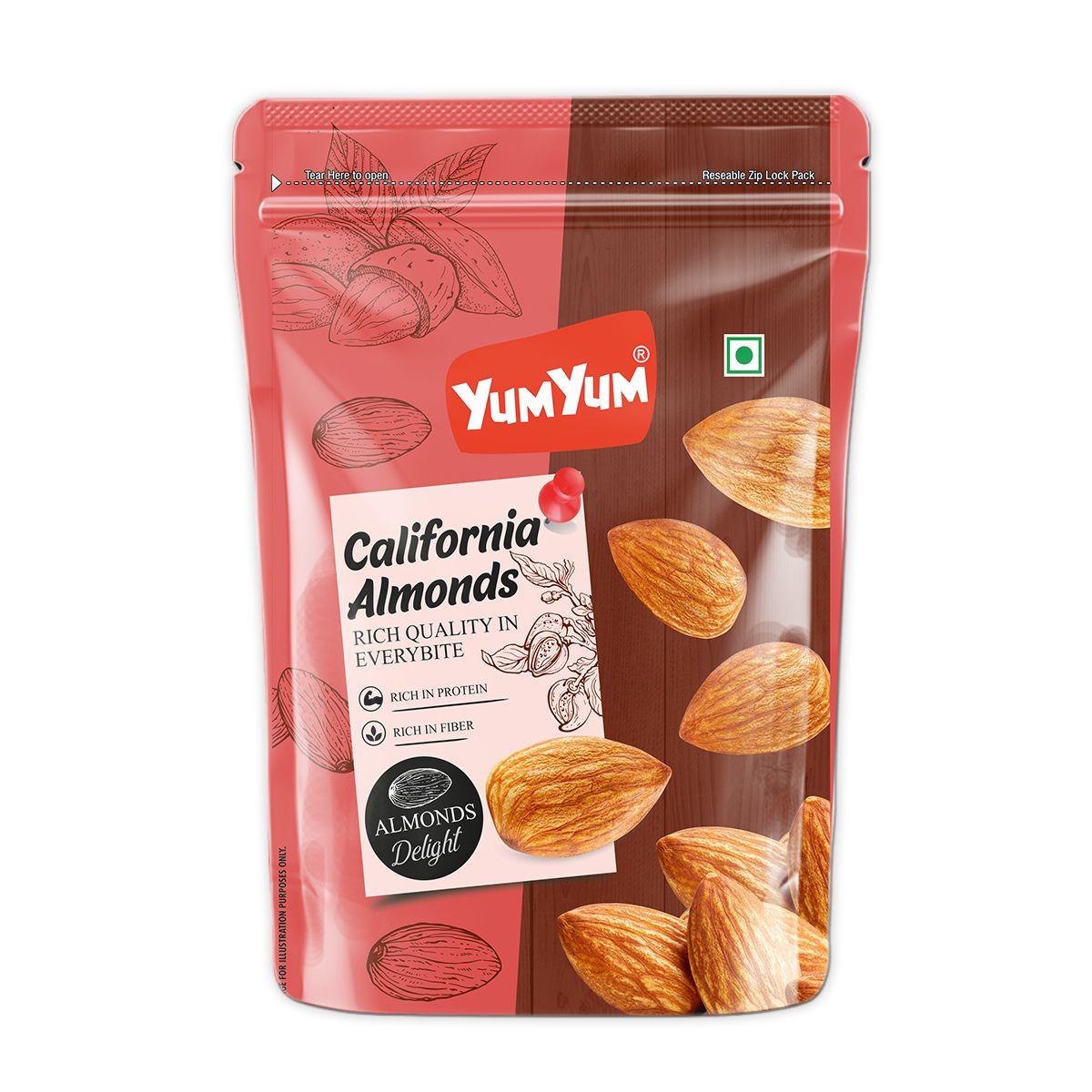 YUM YUM California Almonds (Badam) - 250gm