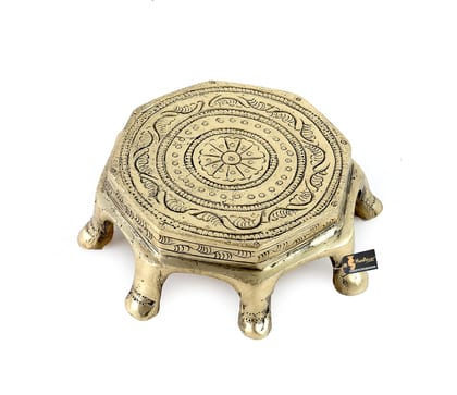 Shri Vankal Maa Art - Ethnic Design Round Chowki Over 8 Legs, Material - Brass, Antique White