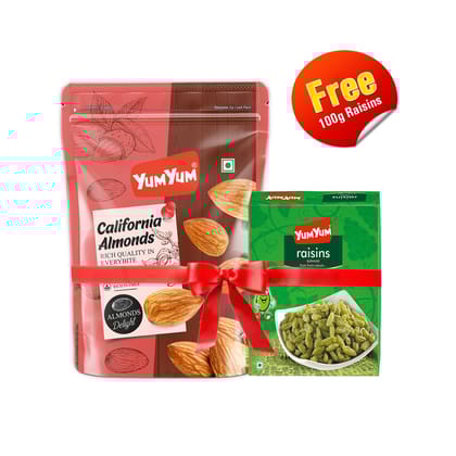 YUM YUM  California Almonds 500gm + Free Raisin 100g Box
