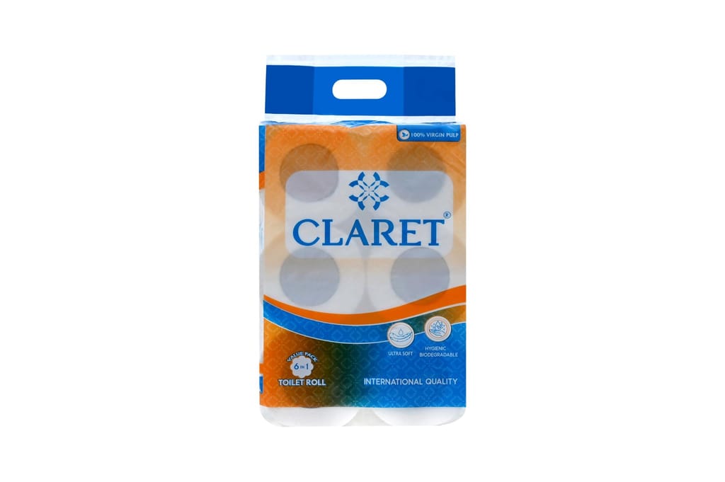Claret Toilet Roll 6 in 1 - 200 Pulls, 2 Ply, High Absorbency, Suitable for All Skin Types, Daily Bathroom Use, Hygiene & Personal Care