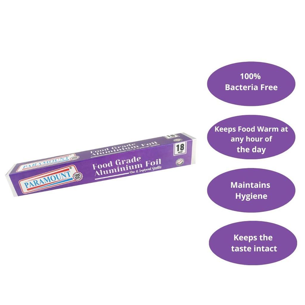 Paramount 18 Mtr ISI Marked Food-Grade Aluminium Foil Roll - Safe & Durable for Food Wrapping and Storage (Pack of 2)