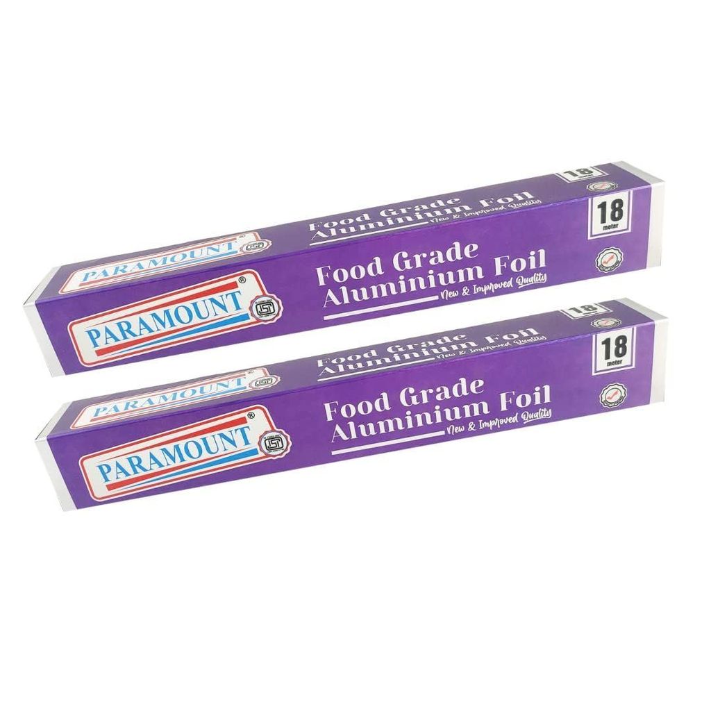 Paramount 18 Mtr ISI Marked Food-Grade Aluminium Foil Roll - Safe & Durable for Food Wrapping and Storage (Pack of 2)