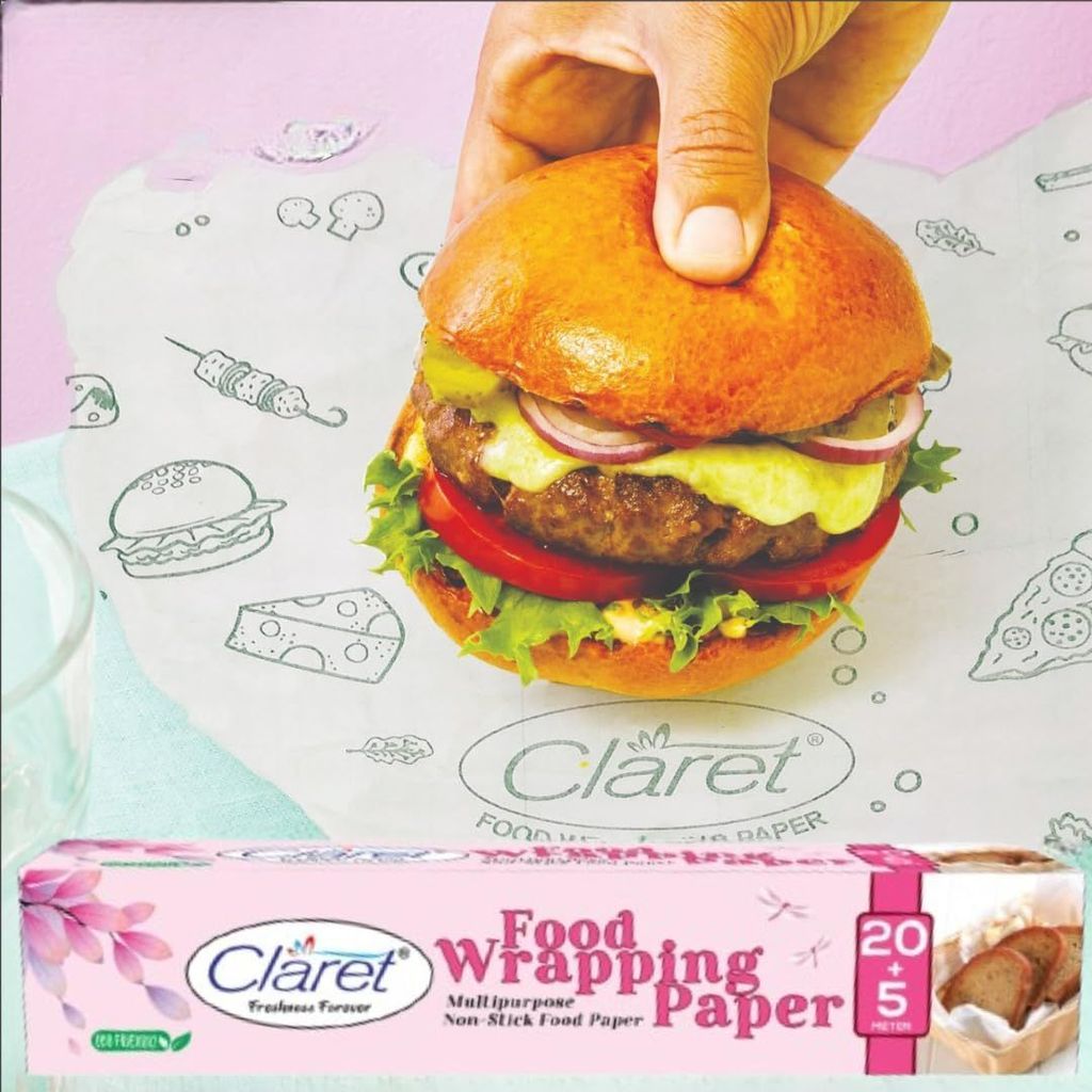 Claret 20+5 Mtr Food Wrapping Parchment Paper - Multipurpose Wrap for Burgers, Rolls & More, Pack of 4, Keeps Food Fresh & Hygienic