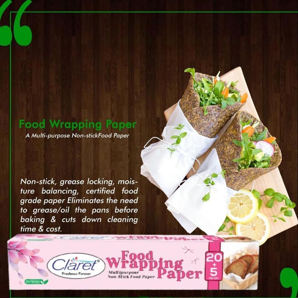 Claret 20+5 Mtr Food Wrapping Parchment Paper - Multipurpose Wrap for Burgers, Rolls & More, Pack of 4, Keeps Food Fresh & Hygienic