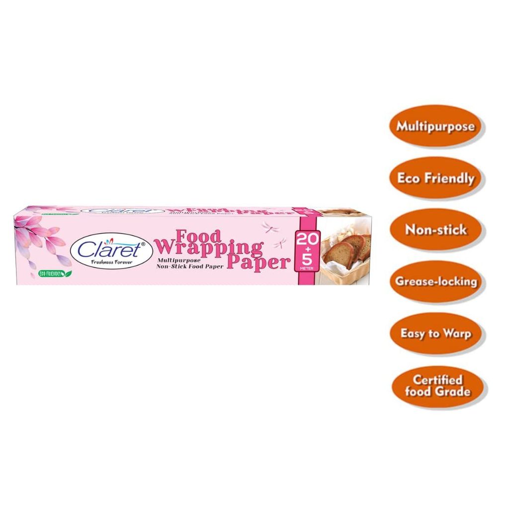 Claret 20+5 Mtr Food Wrapping Parchment Paper - Multipurpose Wrap for Burgers, Rolls & More, Pack of 4, Keeps Food Fresh & Hygienic