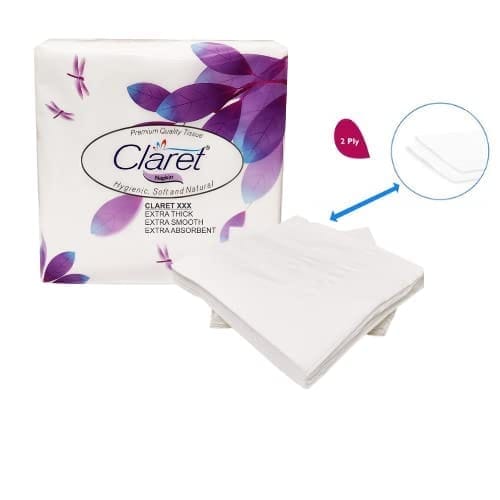 Claret Soft & Natural Paper Napkins 33 x 33 cm 50 Pulls 2 Ply (Pack of 3) – High-Quality Absorbent Tissue for Home, Office and Dining Use