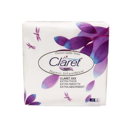 Claret Soft & Natural Paper Napkins 33 x 33 cm 50 Pulls 2 Ply (Pack of 3) – High-Quality Absorbent Tissue for Home, Office and Dining Use