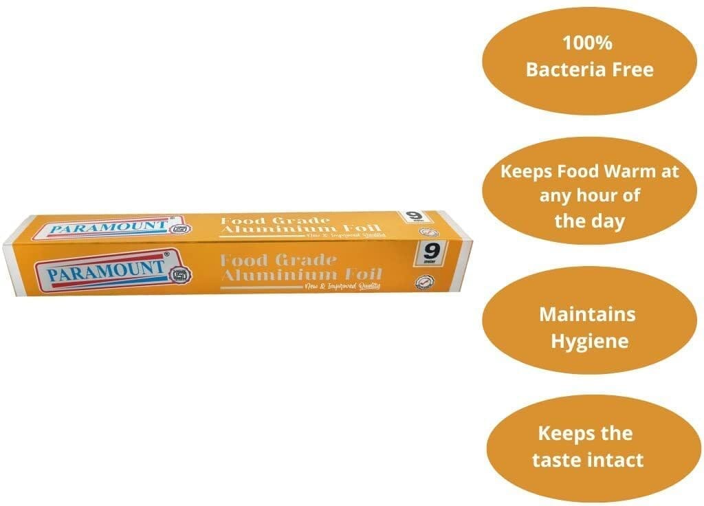 9 MTR Aluminium Foil for Food Packing - Keeps Food Warm, Fresh & Hygienic, Durable & Safe for Wrapping, 1 Pack (Yellow Color)