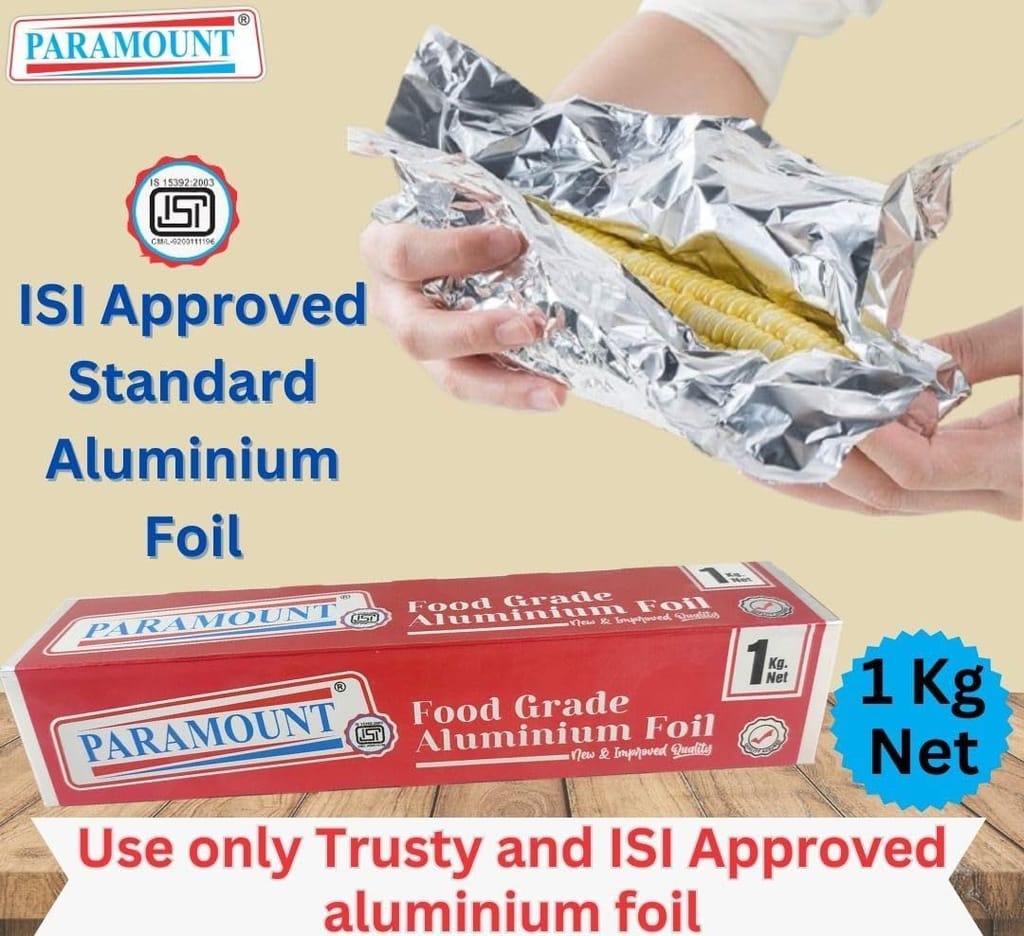 Paramount 1 Kg Net ISI Marked Aluminium Foil Roll - Food Grade, 18 Micron Thickness, Durable & Safe for Cooking & Storage (Pack of 2)