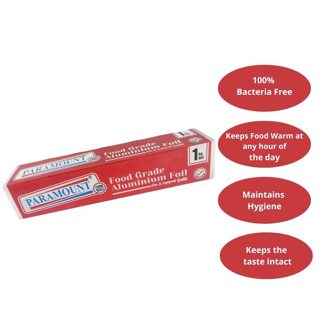 Paramount 1 Kg Net ISI Marked Aluminium Foil Roll - Food Grade, 18 Micron Thickness, Durable & Safe for Cooking & Storage (Pack of 2)