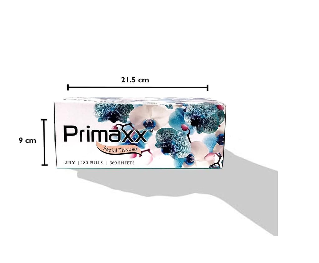 Primaxx 2-Ply Facial Tissue Box - Car Tissue, Pack of 2 (180 Pulls Per Box, 360 Sheets, Total 720 Sheets) for Daily Use
