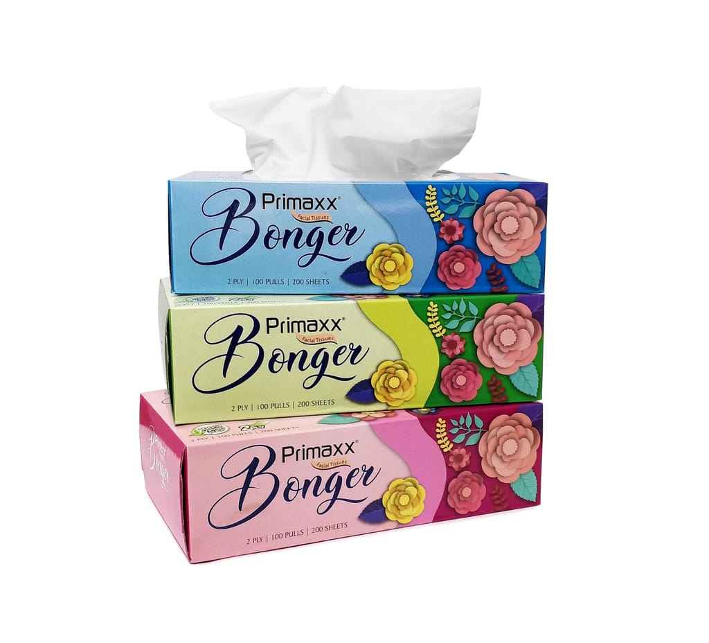 Primaxx Bonger 2 Ply Tissue Box Pack of 3 (100 Pulls Per Box, 200 Sheet (600 sheet) 100% Virgin Pulp soft Tissue Paper