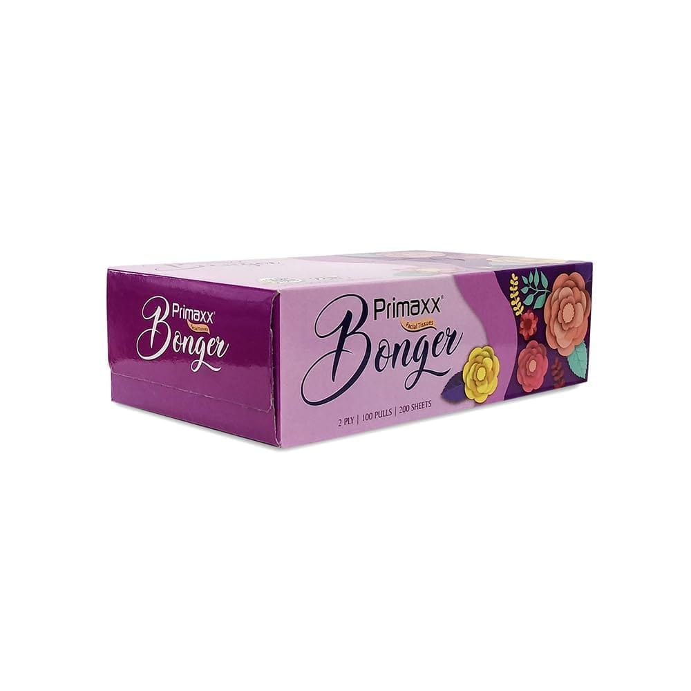 Primaxx Bonger Tissue Box (2-Ply) - Pack of 4 (100 Pulls per Box, 200 Sheets Total) | Soft, Highly Absorbent & Hygienic Facial Tissues