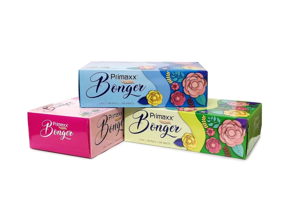 Primaxx Bonger 2 Ply Tissue Box Pack of 3 (100 Pulls Per Box, 200 Sheet (600 sheet) 100% Virgin Pulp soft Tissue Paper