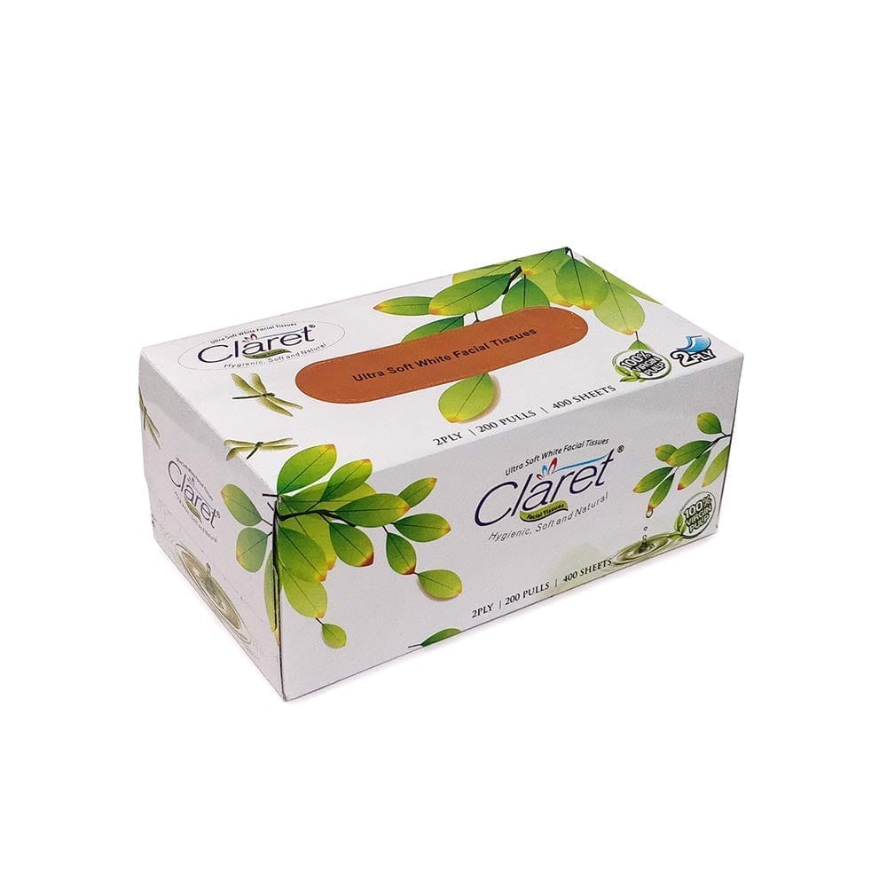 Claret Facial Tissue Box - 200 Pulls, 2-Ply, 3-in-1 Pack | Soft, Strong & Hygienic Tissues for Home, Office & Daily Use, Multipurpose Care