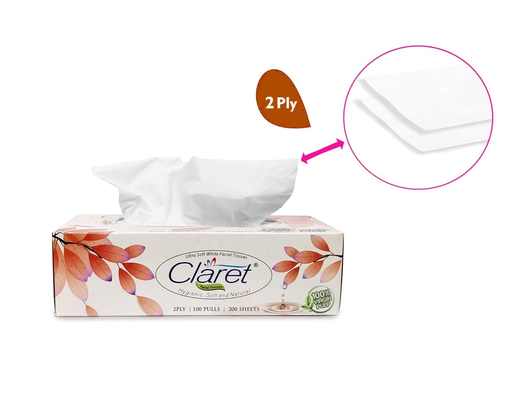 Claret 100% Virgin PULP Ultra Soft White Facial Tissue Box Hygienic Soft And Natural | Car Tissue Box| 4X100 Pulls 2 Ply (400 Pulls) 4 in 1 Pack