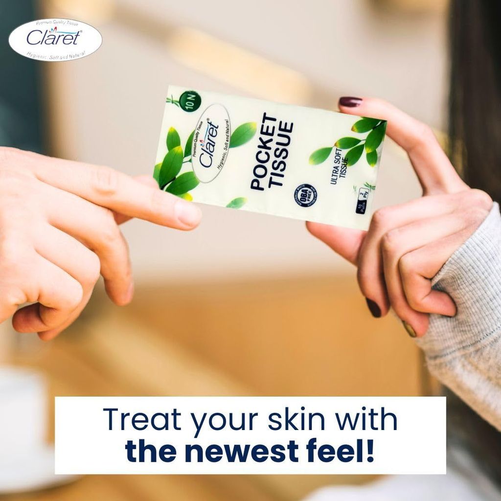 Claret Pocket Ultra Soft Tissues - 2 Ply, 10 Pulls per Pack (10 PCS x 2 Packets) | Easy to Carry, On-the-Go Tissue Paper | Pack of 2