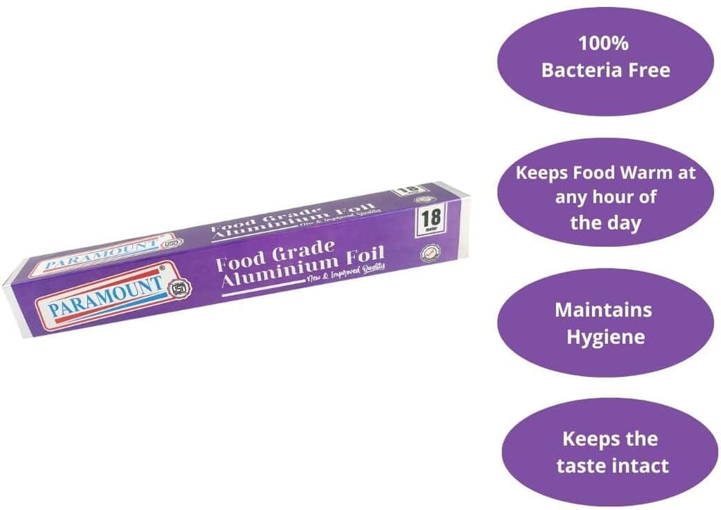 Paramount Aluminium Foil for Food Packing - 18 MTR, Keeps Food Fresh, Hygienic & Safe, Durable for Wrapping & Storing - Pack of 2 Rolls