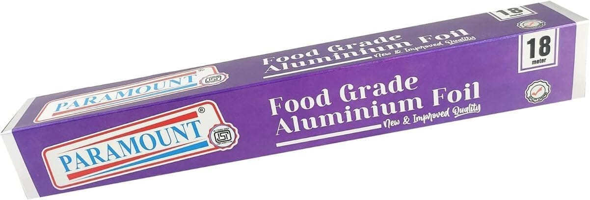 Paramount Aluminium Foil for Food Packing – 18 MTR, Food-Grade, Fresh & Hygienic, Ideal for Cooking, Storage and Wrapping (Pack of 1)