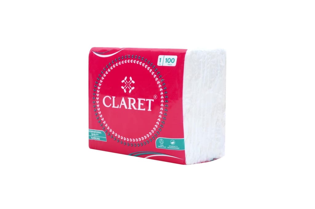 Claret Soft Napkins - 27x30 cm, 100 Sheets, 1-Ply, Highly Absorbent, Super Soft, Perfect for Home, Restaurants, Office & Daily Use, Pack of 3
